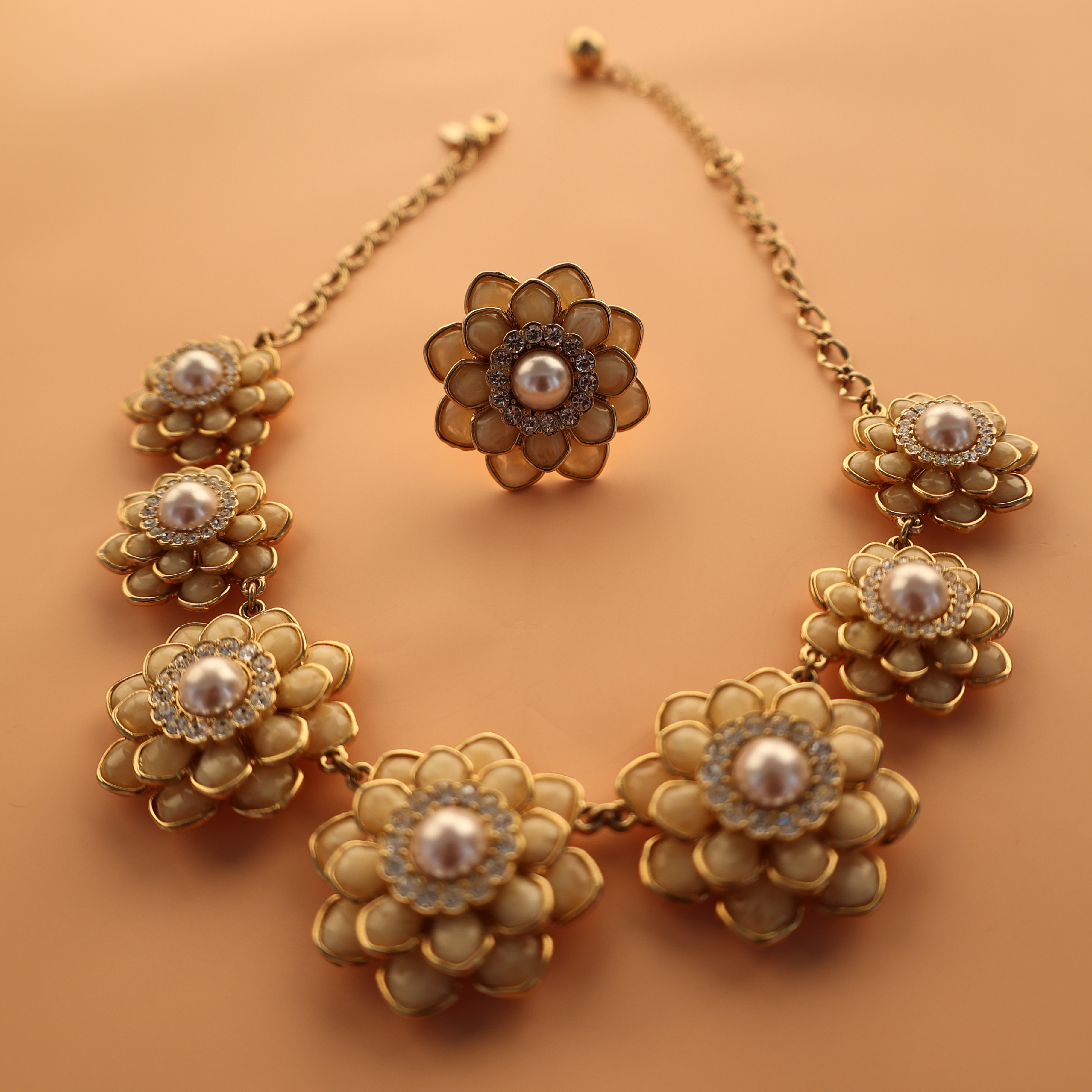 Conjunto de joyería de flores de plata de ley 925 chapado en oro de moda